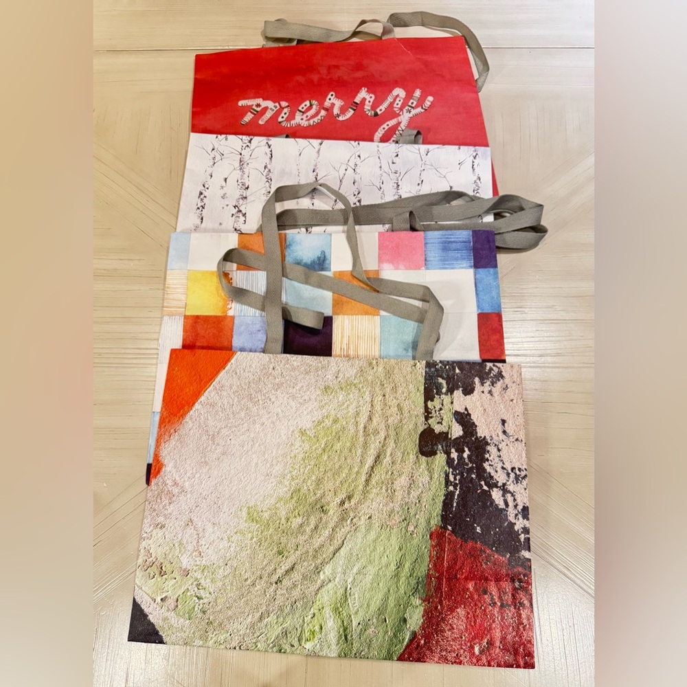 Anthropologie Large Shopping Bags Bundle of 4 | Reusable Gift Bags | Holiday Art